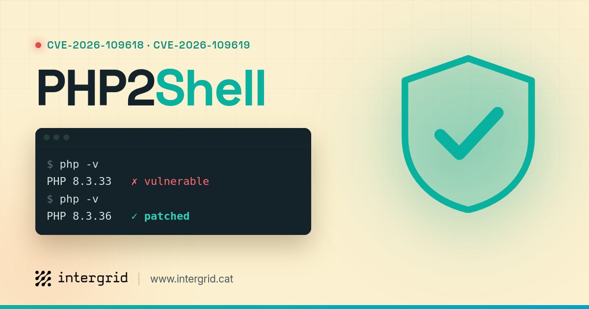 PHP2Shell: the vulnerable PHP version and the fixed one