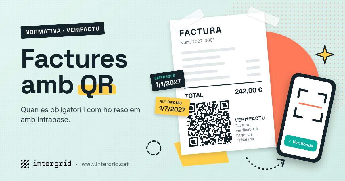 An invoice with the VeriFactu QR code and a phone verifying it; 2027 deadlines for companies and the self-employed